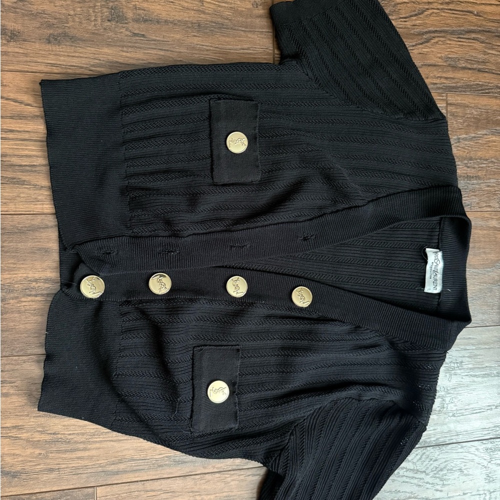 Yves Saint Laurent Black Cardigan with Gold Buttons